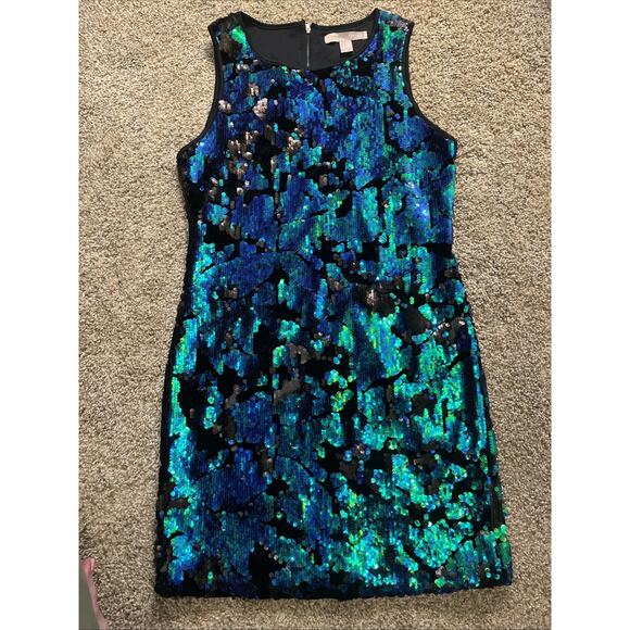 Forever 21 Sz Small Sequin Green Purple Black Velvet Mini Dress Festive Whimsy - Picture 1 of 8